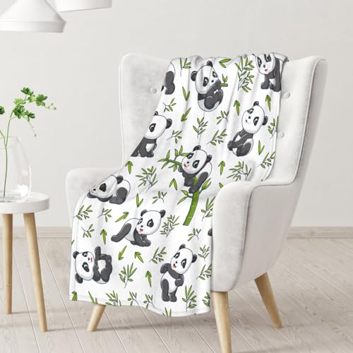 Mercuryelf Panda Throw Blanket - Soft, Fuzzy & Warm - 60x80 Inches Flannel Blankets for Bed, Couch - White Aesthetic Throws Gift for Adults