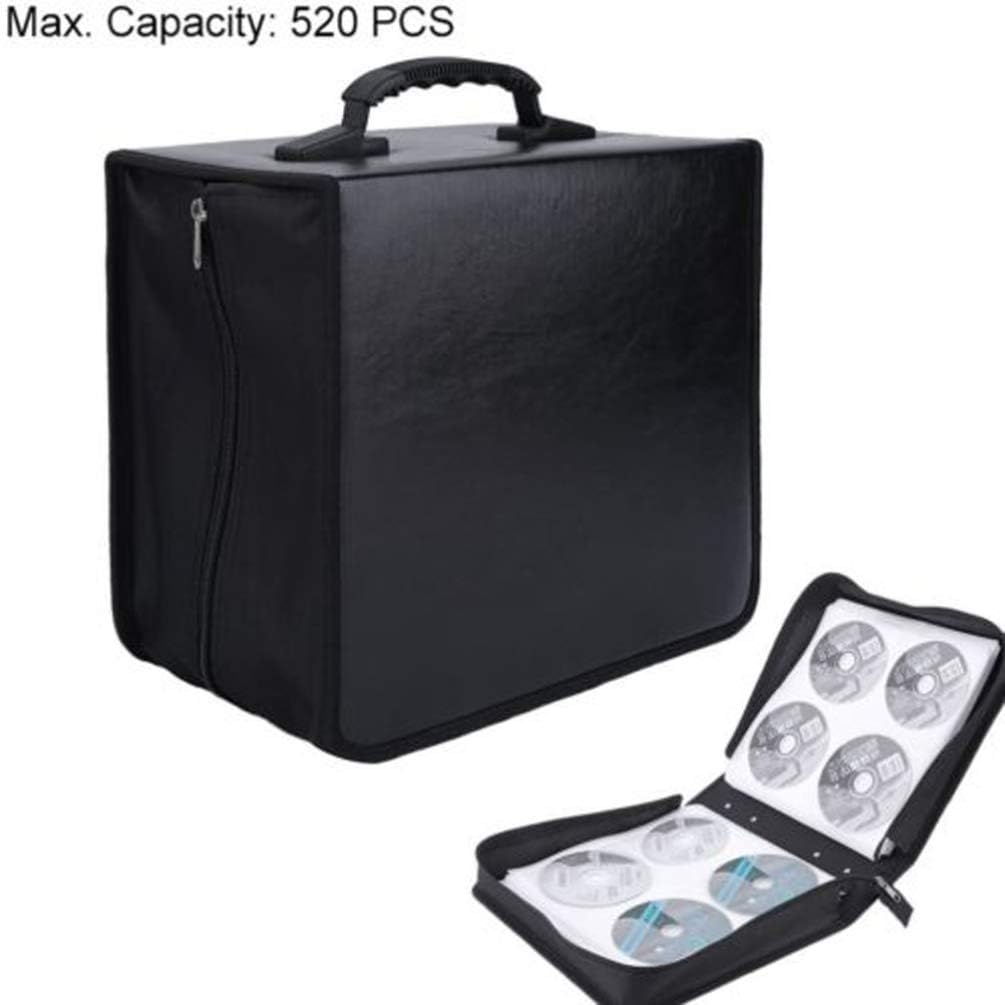 Healifty DVD Binder Case 360 Discs CD Storage Box Containers Video PU Leather Wallet Bag Zipped Large Capacity Wearproof Suitcase Holder Handbag - Black