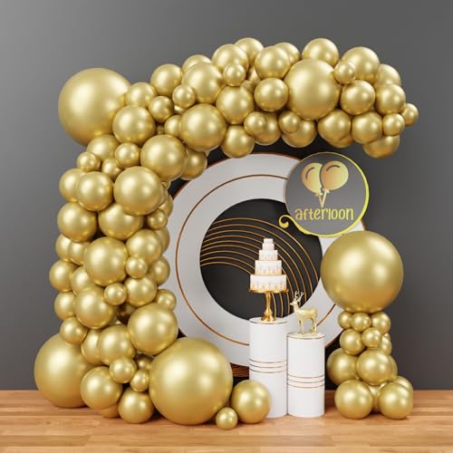 Image of AFTERLOON Biodegradable Natural Rubber Latex 112pcs Gold Different Sizes 18 inch 12 inch 10 inch 5 inch Plastic-Free Alternative Balloon Garland Arch Kit perfect for Party, Graduation Shower, Wedding, Holidayation