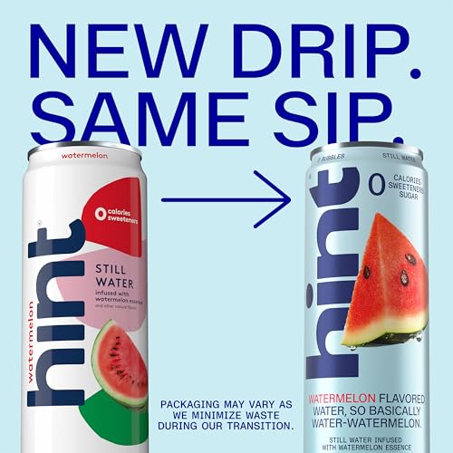 Image of Hint Canned Water Zero Sugar 0 Calories - Watermelon (12 pack) | Crisp, refreshing water, fruit flavors. 0 calories, 0 sugar, 0 sweeteners. Hydration for wellness. Gluten-free, Kosher, Vegan