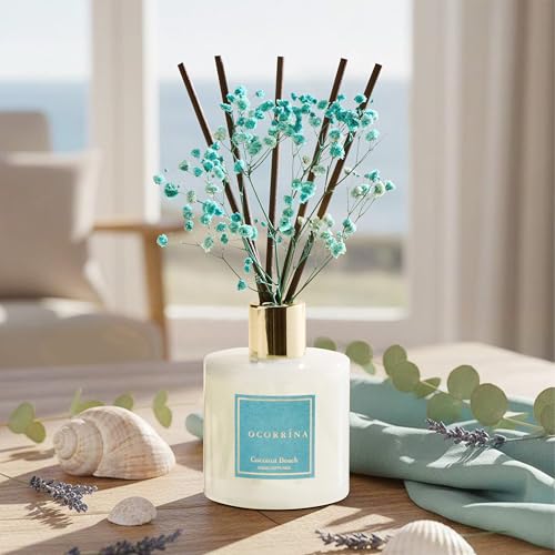 Image of COCORRINA Reed Diffuser - Coconut Beach 6.7 fl oz Reed Diffuser with Sticks, Home Bedrrom Bathroom Shelf Decor