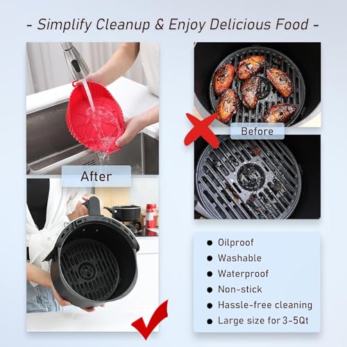 Image of Silicone Air Fryer Liners Set - Non-Stick, Heat-Resistant Baskets & Pots with Oil Brush & Spatula for Air Frying & Baking (Multicolor)