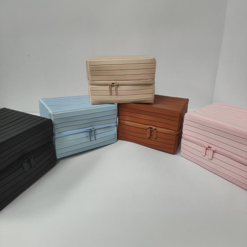 Borsa for trucco da viaggio pieghevole 1 pezzo for cosmetici impermeabile toilette grande appendere Organizzatore cosmetico con scomparti Per Viaggi(Apricot)