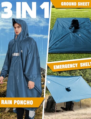 Image of ANYOO Hooded Rain Poncho for Adults Waterproof Lightweight Rain Coat for Men Women Reusable Rain Jacket for Emergency Outdoor