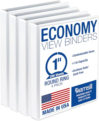 Samsill 1 Inch 3 Ring Binders, Economy Round Ring, Clear...