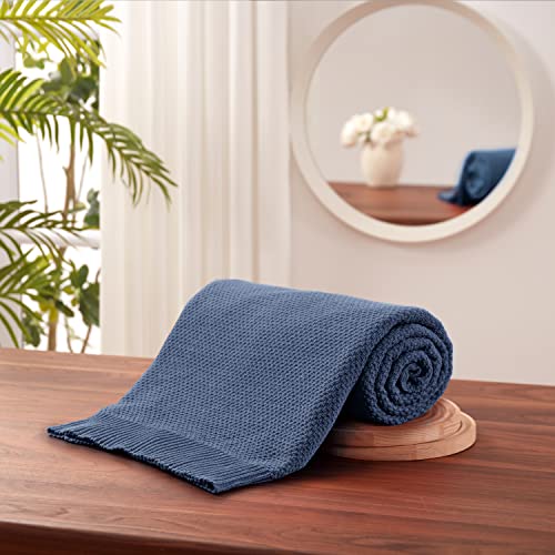 Treely 100% Cotton Knitted Throw Blanket For Couch Chair Bed Home Decorative, Soft & Cozy Knit Throw Blanket(50"X60", Dusty Blue) #TOP4