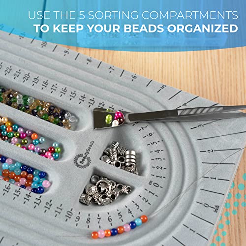 BeautyBeads Bead Board with 5 Compartments, 9 x 13 inch Grey Flocked Bead Design Board - Image 3