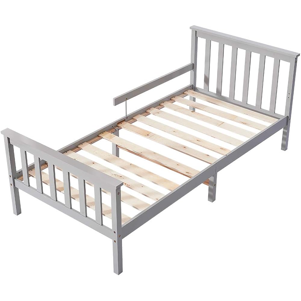 Single Bed Frame with Guardrail, Panana Simple and Elegant 3ft Soild