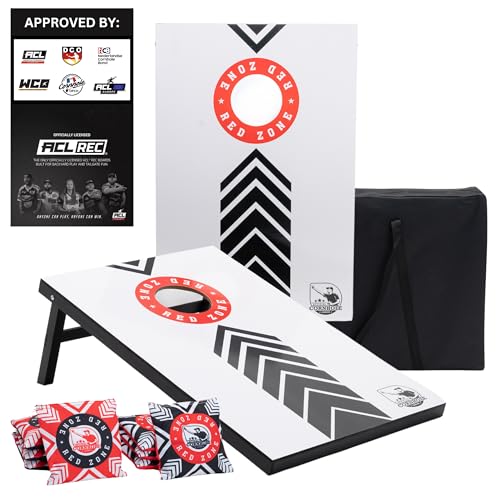 Offizielles Cornhole Set 90x60 - Red Zone - 2 Bretter - 2x4 Taschen (90x60 MDF RED Zone)