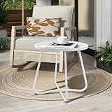 jerry maggie 18 inch metal patio table indoor outdoor round side table with adjustable feet for living room bedroom garden balcony porch yard white 