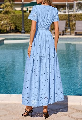 PRETTYGARDEN Summer Cocktail Dresses for Women Wedding Guest Trendy Short Sleeve Tiered Flowy Sun Dress Women Fashion Outfits (Light Blue, XX-Large) — view 5