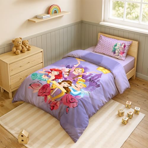Image of Sassoon Disney Princess (Purple) Digital Printed, Cotton Single Bedsheet, 300 TC, 1 Pillow Cover, Fade Resistant, Bedsheet for Kid's Bedroom, (1.50m X 2.35m)