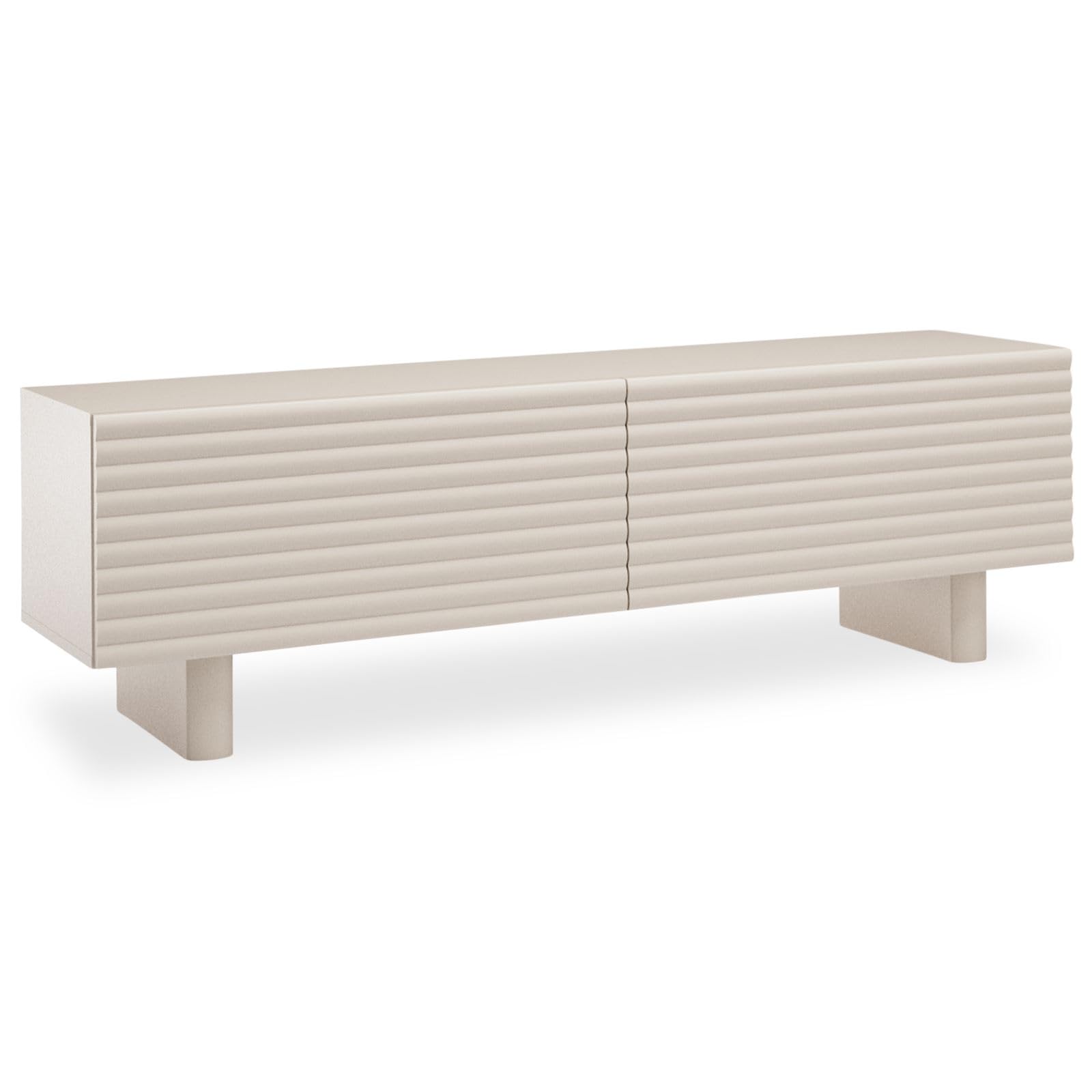 IDIMEX Meuble TV Turku L 150 cm avec 2 Portes Style Cannelé Couleur Blanc Cachemire, Design Moderne et Façade Rainurée, pour Téléviseurs de 32" à 65"