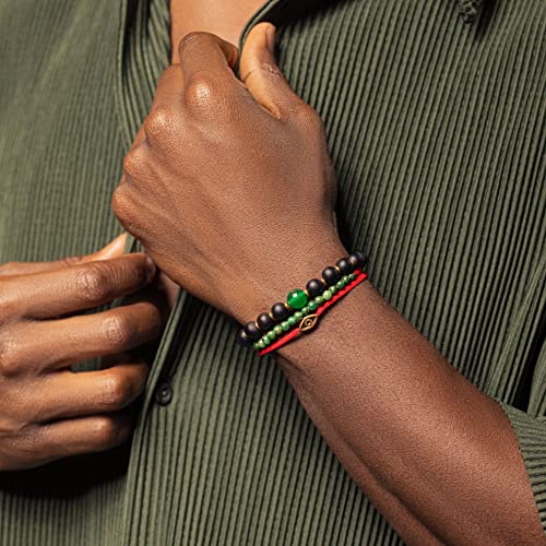 Karma And Luck - Brave Gaze - Men's Real Matte Jade Stone Bronze Brass Evil Eye Charm Red String Adjustable Drawstring Closure Bracelet Handmade With Love In Bali (Jade) #TOP2