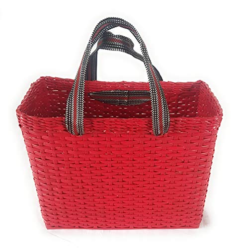 Image of Paperus, Rectangular, Red, Large, Picnic Basket, Lunch Bag, Tiffin Basket for office, Carry Bag for Lunch Box & Bottles, Eco-Friendly, Handmade, Height 11 Length 14 & 7 Inch Wide Base