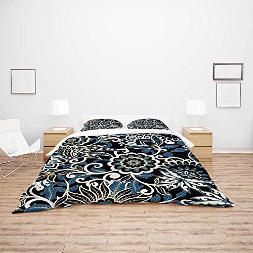 Housse de couette fleurie grand lit Queen parure de lit 3 pièces en polyester sans repassage