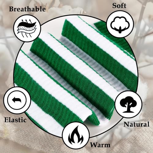 Image of Moon Wood Plus Size Thigh High Socks for Women Knit Cotton Extra Long Striped Over the Knee High Socks Leg Warmers