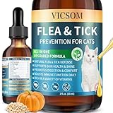 Natural Flea and Tick Prevention for Cats, Herbal Cat Flea and Tick Treatment Support Drops Flea Support with Prebiotics Probiotics for Cats Kitten - Ideal for Sensitive Cat - Salmon Flavor