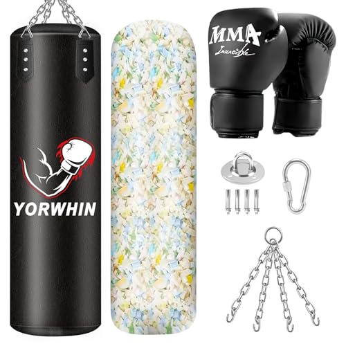 Filled Punching Bag for Adults, 4FT PU Leather Hanging Boxing Bag with 11lb Sponge Filler & 12OZ...