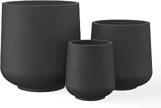 Kante 15.3"+11.6"+8.2" Round Concrete Planter Set - Lightweight Fiberglass Indoor/Outdoor Pots with Drainage Holes, Black