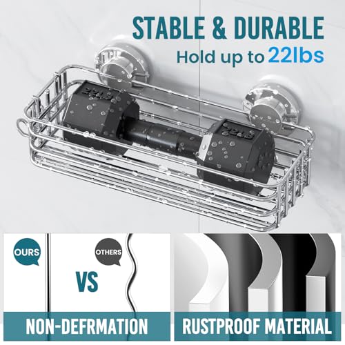 Image of TAILI Shower Caddy Suction Cup, 3 Pack Shelves for Inside with Hooks | Rustproof Silver Storage, Soap Holder, Toothbrush Cups, Removable Bathroom Organizer