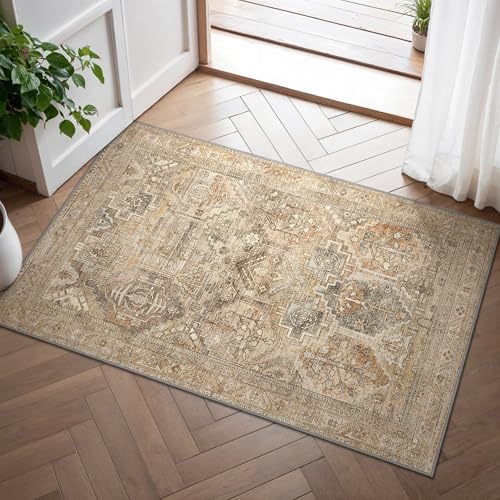 BEIMO Alfombra Salon Vintage, Alfombras Antideslizante Lavable, Moderno Alfombras Habitación, Alfombra Persa para Entrada, Marrón Oscuro, 60x90cm