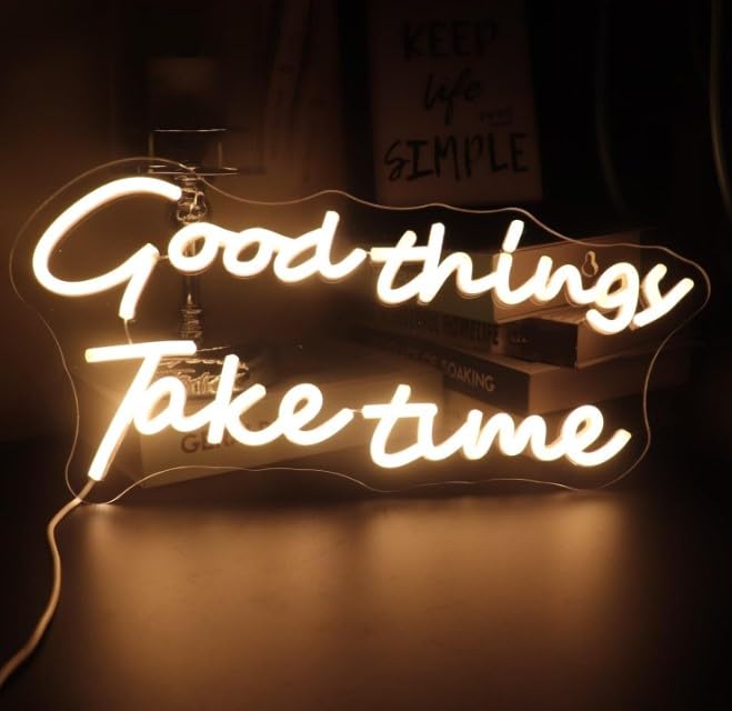 SG PRINT "Good Things Take Time" Neon Sign Word Neon Lights for Girls Room Home Art Wall Decor ​Birthday/Wedding Party Window Living Room Decor Christmas' Gift for kids (Warm white)-image-13