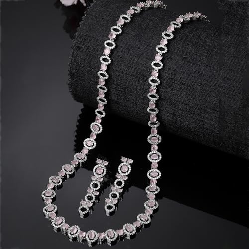 Circular American Diamond Necklace Earring Set