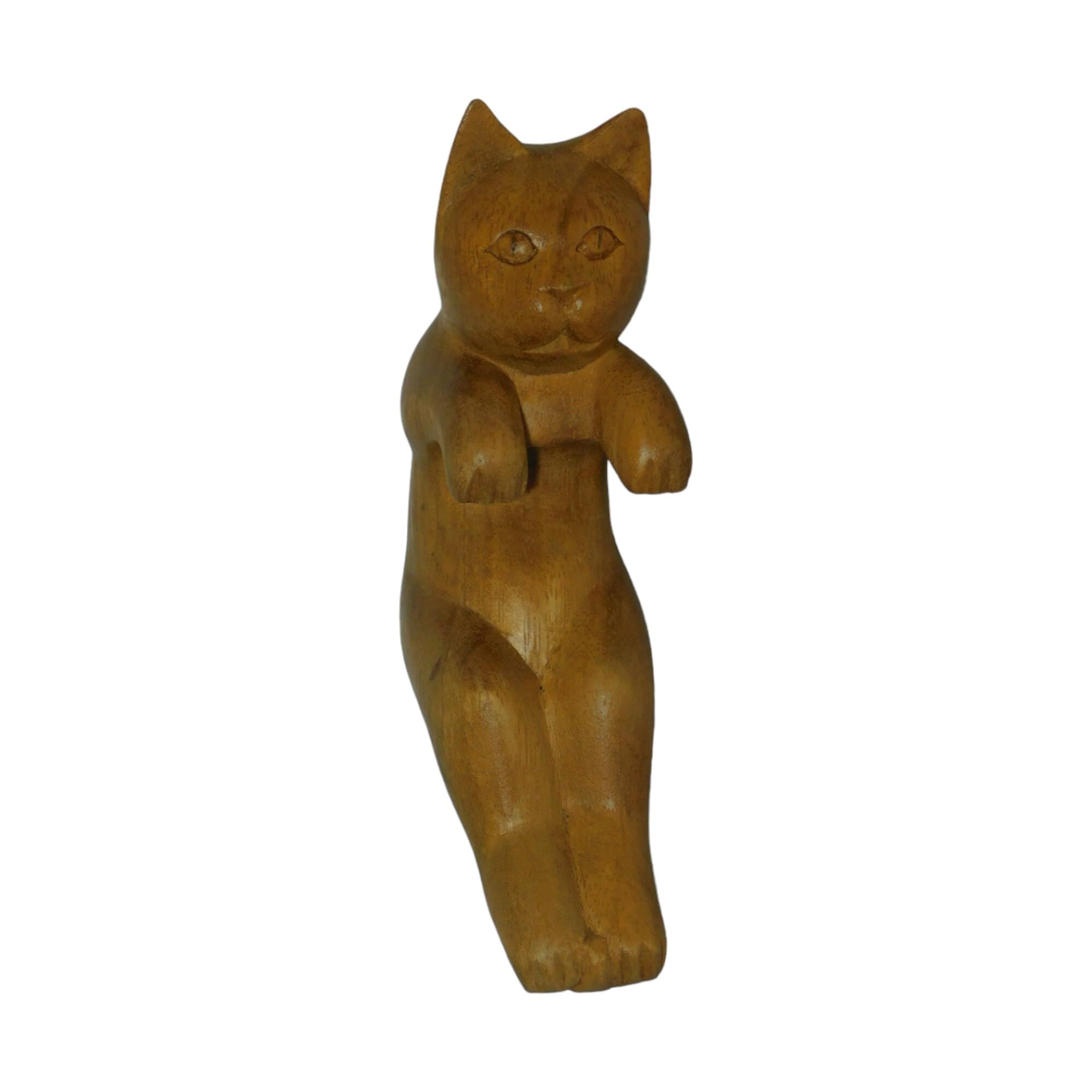 Brave Wings Hand Carved Wooden ~ Sleeping Cat 19cm Long ~ Ornament Sculpture Figurine Statue Unique Table Decoration Home Decor ~ 5199
