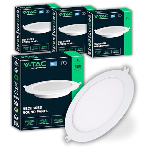 V-TAC 4x Spots LED Encastrables Ronds 6W - PRO SERIES - Diamètre 120 mm - 660 Lumens - IP20 - pour Plafond, Maison, Placoplâtre - Mini Panneau - Lampe - Trou...