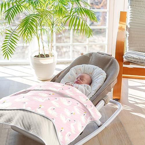 Image of Swaddle Blanket for Pink Cute Swan Animals Baby Receiving Blanket Muslin Baby Swaddles Soft Cotton Breathable Nursery Blankets for Unisex Boys and Girls 30x40 Inch