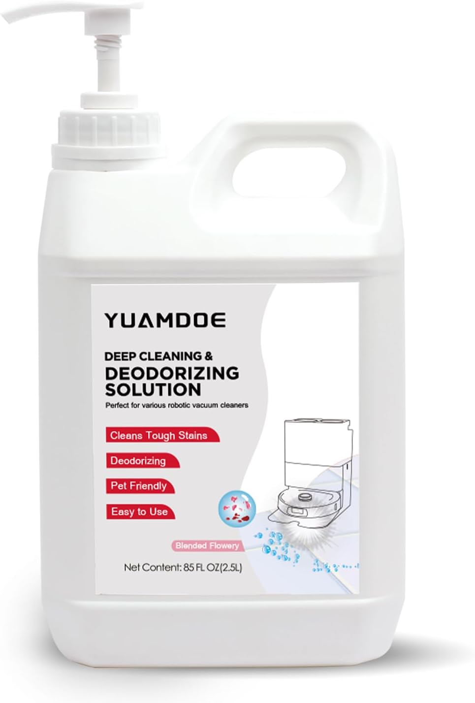 Deep Cleaning & Deodorizing Solution, 85 FL OZ/2.5L, Designed for Roborock, Compatible with Saros Series, S8 Series, S7 Series, Q Revo Series,Q Series, Blended Flowery