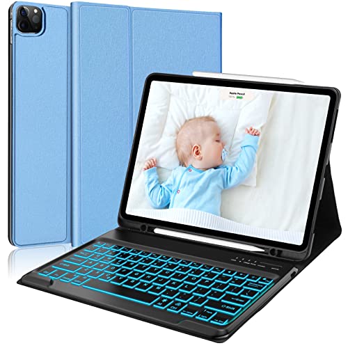 Keyboard Case for iPad Pro 12.9 inch 6th/5th/4th/3rd Gen & iPad Air 13 inch (M3 2025/M2 2024), 7 Color Backlit & Magnetic Detachable Wireless Keyboard, Flip Cover with Pencil Holder, Auto Sleep/Wake