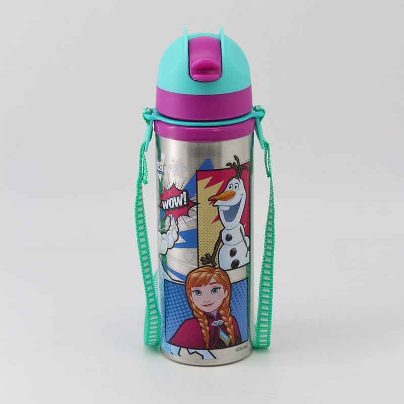 Image of SKi Homeware Sara Steel Water Bottle with Pop-up Starw and a sling strap, 650ML- Frozen
