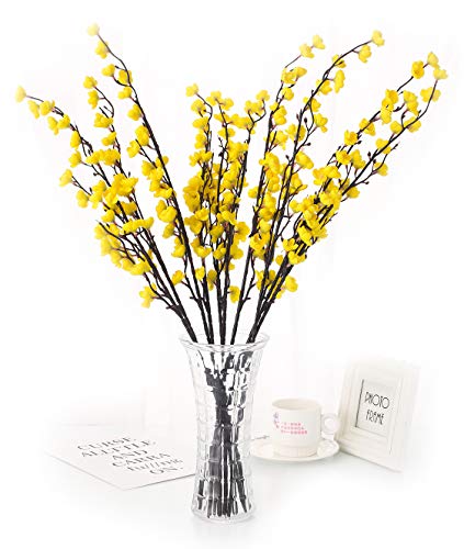 Charmly 5 Pcs Artificial Plum Blossom Fake Wintersweet Long Stem Plastic Flowers Home Hotel Office Wedding Party Garden Decor 27.5'' High Yellow #TOP7