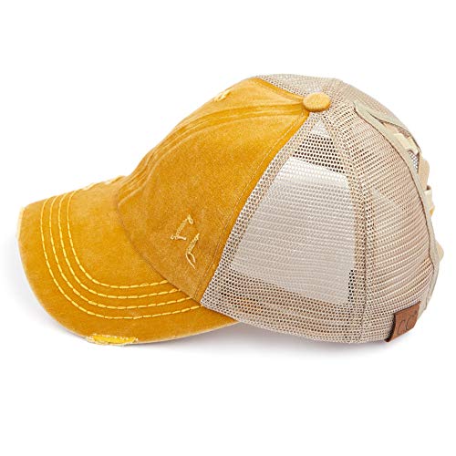 Image of C.C Exclusives Hatsandscarf Washed Distressed Cotton Denim Ponytail Hat Adjustable Baseball Cap (BT-13)