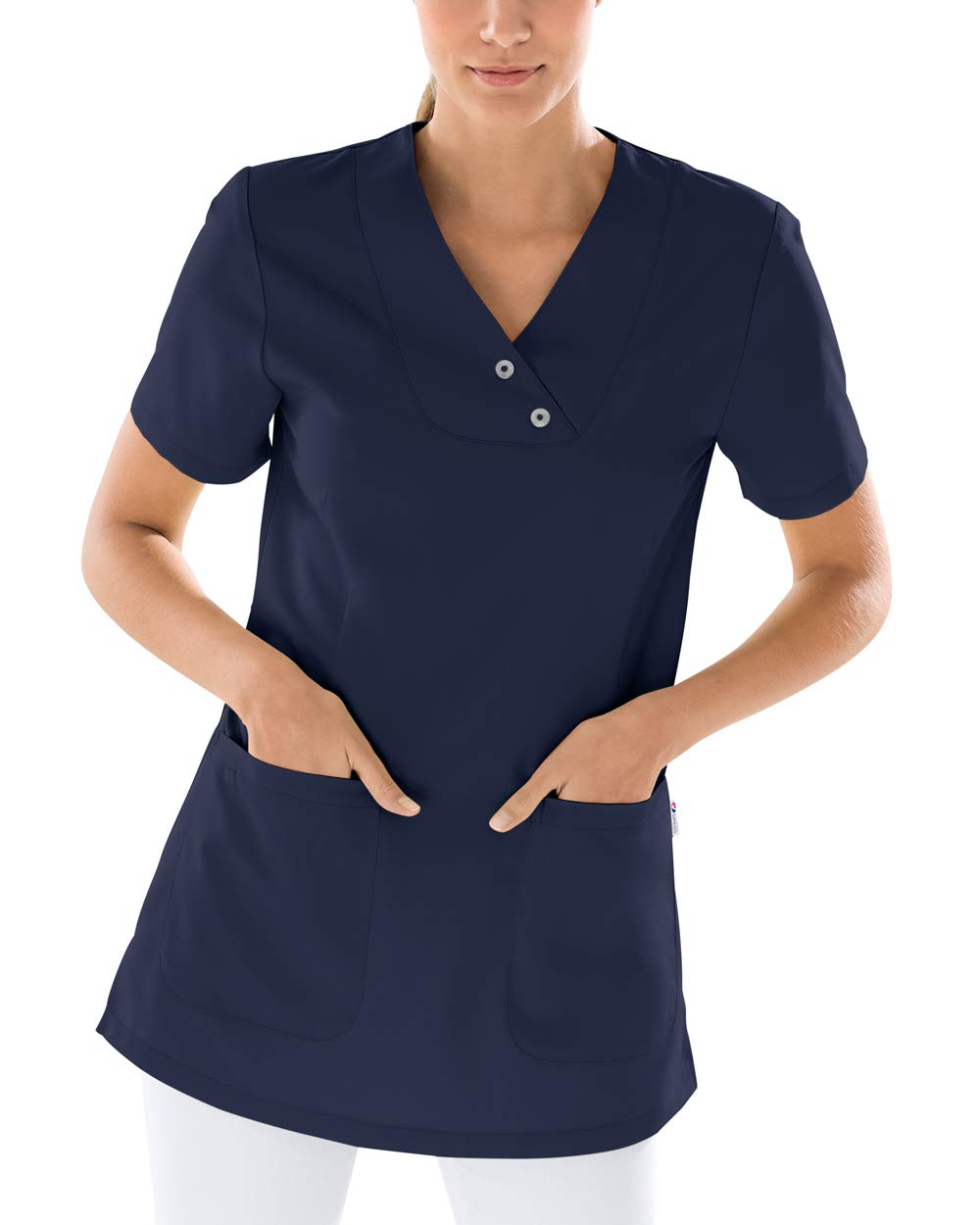 CLINIC DRESS Schlupfkasack Damen Kasack leicht tailliert V-Ausschnitt 2 Seitentaschen Seitenschlitze 50% Lyocell 95° Wäsche
