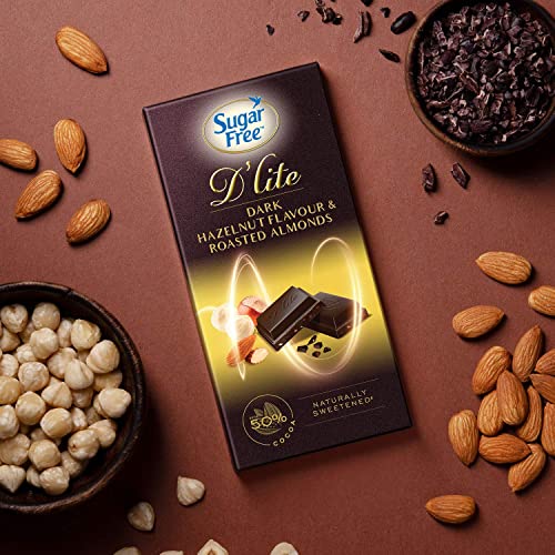 Image of Sugar Free D'lite Hazelnut & Almonds Dark Chocolate Bar, 40g (Pack of 3)