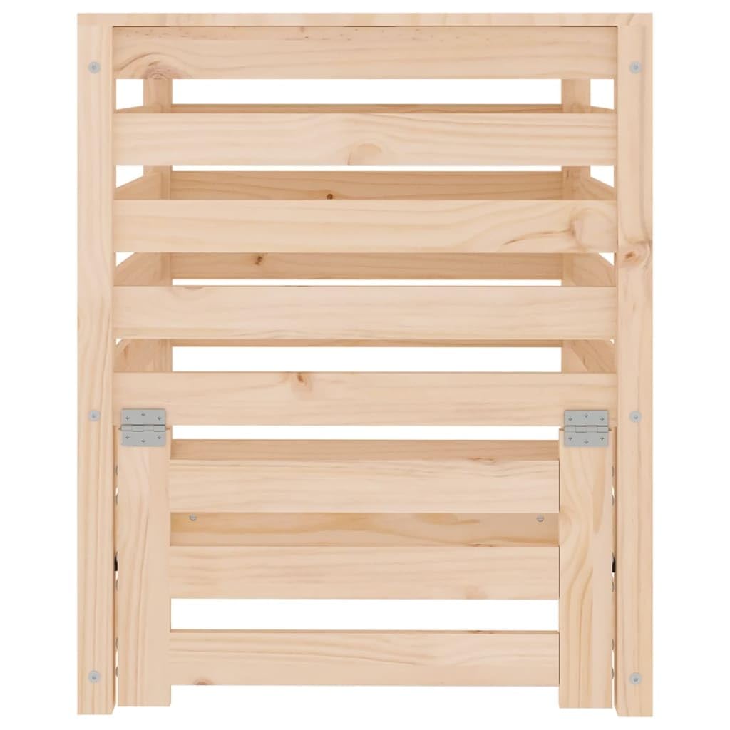 Kompostownik z litego drewna sosnowego, 63,5 x 63,5 x 77,5 cm, stabilny kompostownik ogrodowy z pokrywą i klapą do wyjmowania liści i bioodpadów