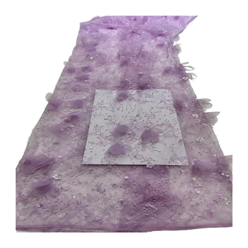 Wyvix 5 yardas hechas a mano estéreo bordado tela tubo de cuentas encaje 3D for vestido novia prendas vestir mujer DIY(Purple)