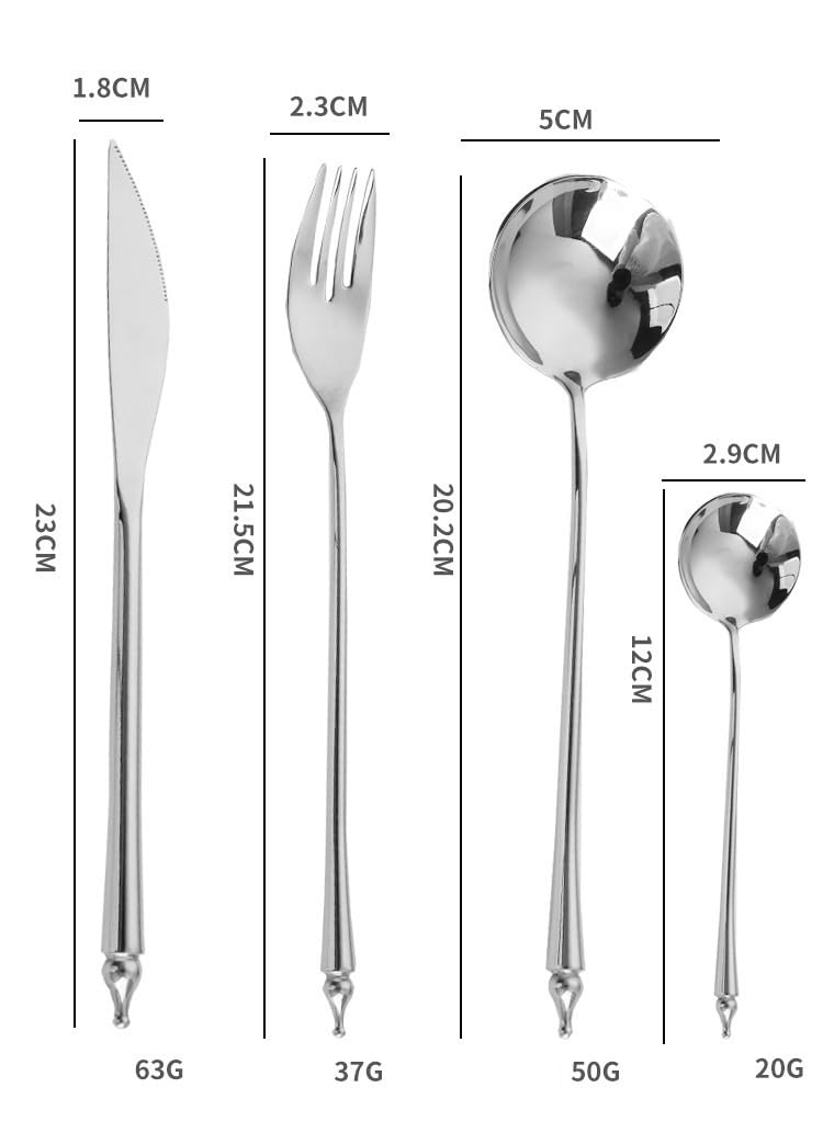 SEELLODGE Silverware Flatware Cutlery Set, 4/16/24/32/40/48 Pcs 304 Simple Steak Knife, Fork And Spoon Tableware Set Creative Long Handle Spoon Gift(24 Piece set for 6)