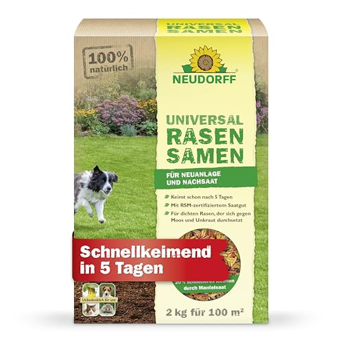 Neudorff UniversalRasenSamen – Hochwertige Rasensamen für die Neuanlage oder Nachsaat jeder Gartenfläche für 100 m². Schnellkeimend in nur 5 Tagen, 2 kg Neudorff UniversalRasenSamen – Hochwertige Rasensamen für die Neuanlage oder Nachsaat jeder Gartenfläche für 100 m². Schnellkeimend in nur 5 Tagen, 2 kg
