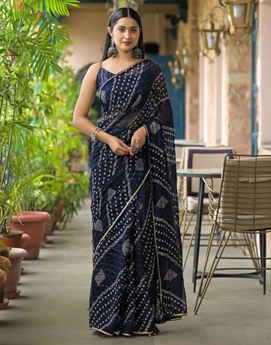Image of SIRIL Women's Georgette Bandhani Printed Saree With Unstitched Blouse Piece