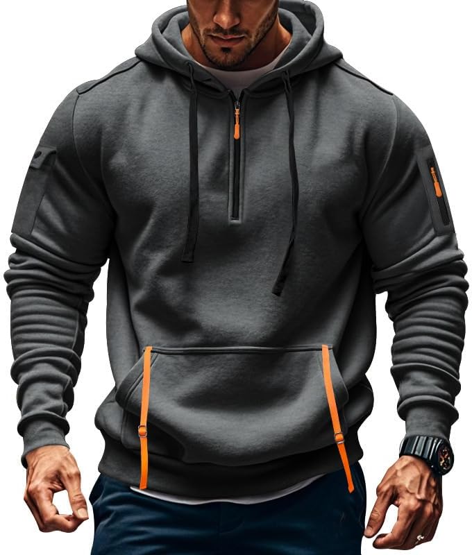 Men's Half-Zip Sweatshirt - Hooded Pullover Soft Autumn Winter Casual Wear for Vaca...