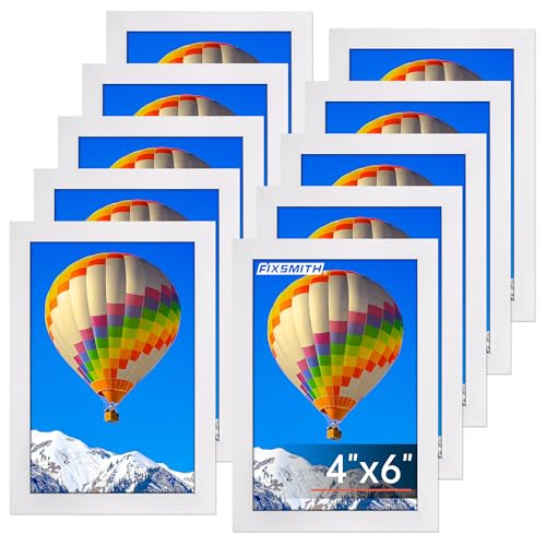 FIXSMITH 4x6 Picture Frame Set of 10 White Photo Frames Bulk with HD Plexiglass for Wall Hanging or Tabletop Display Multi Picture Frames Collage for Wall Decor