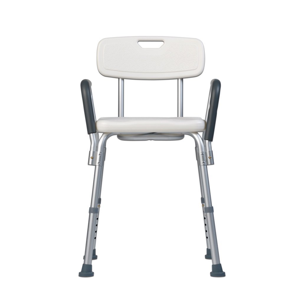 Teqler ® T-135303 Sedia da Doccia, Sgabello da Bagno, Sedia da Doccia Regolabile in Altezza, 38-45 cm, Bianca/Grigia