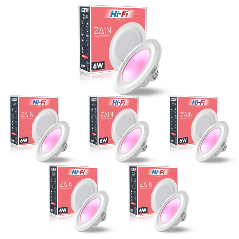 Image of elleys' Zain 6 Watt Junction Box Led Ceiling Light| Cut Out- 75 mm|BIS Certified| Pink Color Ceiling Light for Hall,Room,Office | Led Downlighter Colour (Pink) Pack of 6