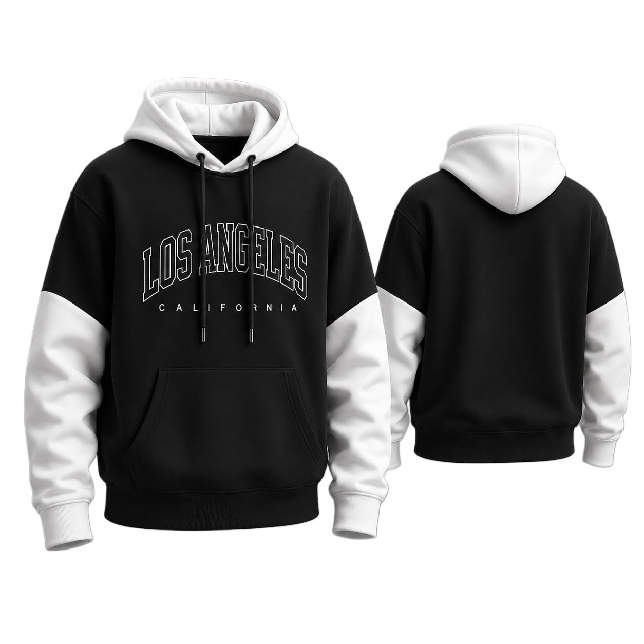 Los Angeles California Colour Block Hoodie, Black and White-image-36
