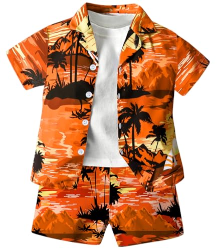 Image of SANGTREE 3 Piece Boy Outfits Short Sleeve Shirt and Shorts Set Beach Vacation Summer Clothes, 3 Months - 9 Years