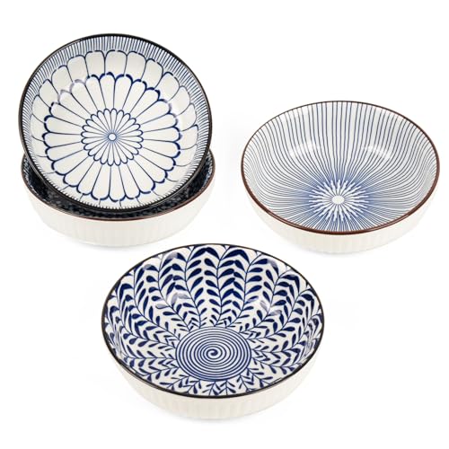 ChasBete Juego de 4 cuencos aperitivos de cerámica, cuencos pequeños para salsas postres preparación de cocina platos aperitivos, azul, 13x4cm